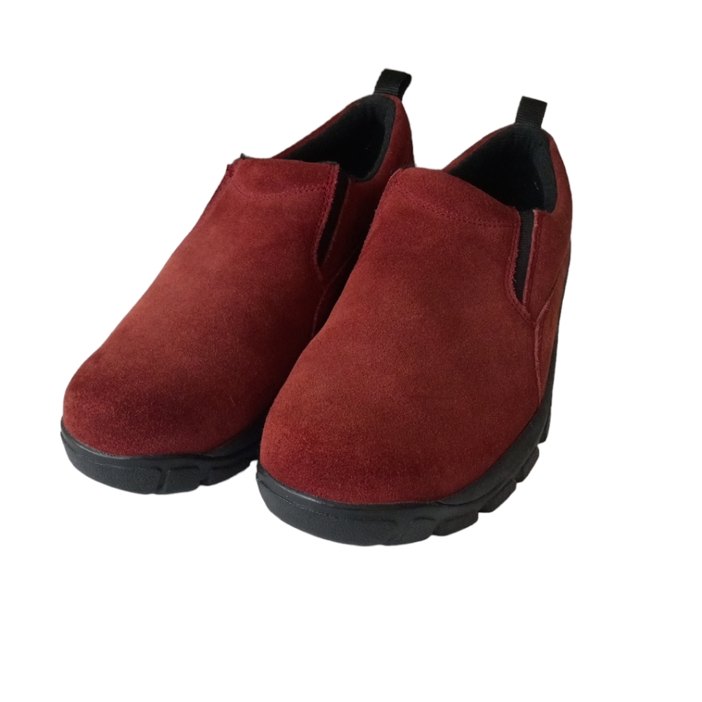 Lands End red suede slip on mock comfort loafers 8 HB